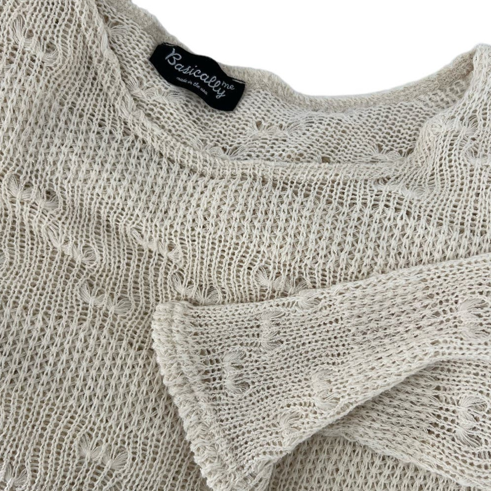 Basically Me Cream Crocheted Long Swim Cover Up with Fringe Made in the USA